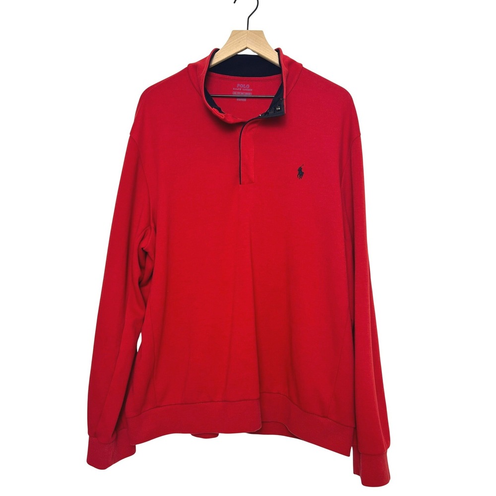 Polo Ralph Lauren‎ Pullover Mens XXL Red Quarter Button Mock Neck Pony Logo Prep